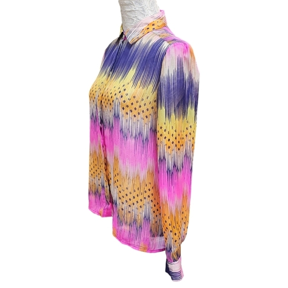 Anthropologie Leifsdottir Colorful All Silk Button Up Long Sleeve Blouse Size 0 - Picture 3 of 12